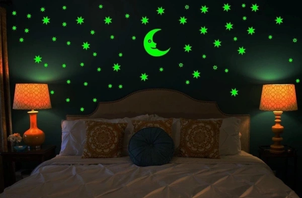 Eenfnety ™ Dreamkraft 30 cm Galaxy of Stars Big Size Moon And Stars 49 Radium Glow In Dark Wall Stickers For Bedroom /Living Room Home Decor (pack Of 1) 