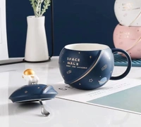 NYRWANA DELIVERING SMILES IN INIDA Coffee Mug, Mugs for Coffee, Ceramic Coffee Mug, Coffee Mug with Lid, Birthday Gift, Space Mug, 3D Creative Astronaut Planet Coffee Mug - 400ml (Dark Blue) - Bunting
