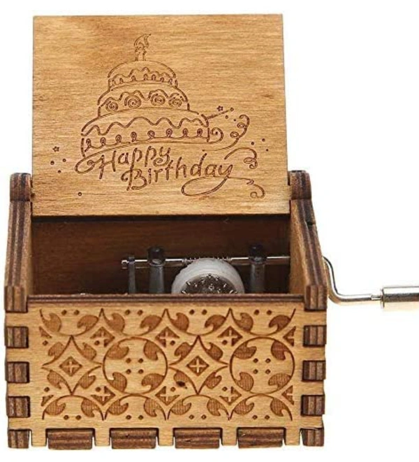 EITHEO Wooden Antique Carved Hand Crank Multicolor Happy Birthday Theme Music Box