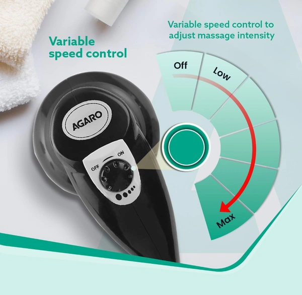 AGARO Atom Electric Handheld Full Body Massager with 3 Massage Heads & Variable Speed Settings for Pain Relief and Relaxation, Back, Leg & Foot, Black