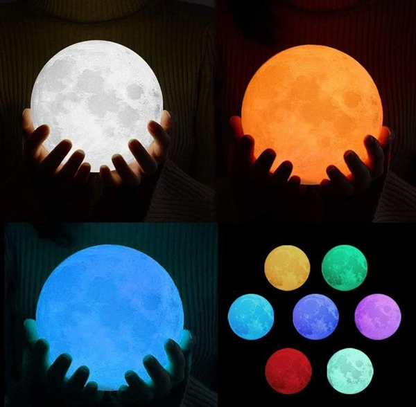 3D Moon Lamp 7 Colour 15 cm Changeable Sensor Moon Night Lamp for Bedroom, Touch Lamp, Moonlight Lamp with Stand & USB for Bedside, Valentine Gifts, Festival Gifts, Corporate Gifts, Wedding Gifts