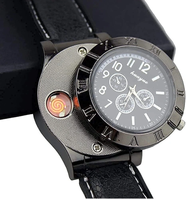 Luvy USB Cigarette Lighter Watch Rechargeable flameless Windproof Unique Designer Wristwatch .2 in 1 Watch Lighter for Cigarette Stylish (Black)59%off