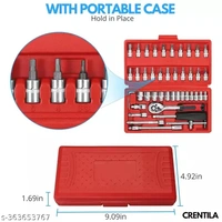 Tool Kit 46 Pieces 1/4 Inch Drive Socket Wrench Set Metallic Mechanical Tools