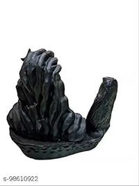 Handicrafts Villa Smoke Backflow Cone Incense Holder Decorative Showpiece with 10 Free Smoke Backflow Scented Cone Incenses (Black)(Adiyogi Shiva)