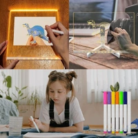 Eenfnety ™ BAREPEPE 3D Acrylic Writing Board with Pens Glowing Led Message Board Rewritable Light Noteboard with Adjustable Stand PCENF5294 and 14 Pens - 30x20 cm