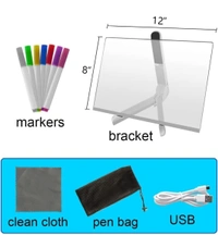 Eenfnety ™ BAREPEPE 3D Acrylic Writing Board with Pens Glowing Led Message Board Rewritable Light Noteboard with Adjustable Stand PCENF5294 and 14 Pens - 30x20 cm