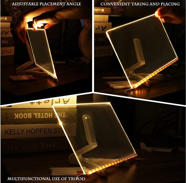 Eenfnety ™ BAREPEPE 3D Acrylic Writing Board with Pens Glowing Led Message Board Rewritable Light Noteboard with Adjustable Stand PCENF5294 and 14 Pens - 30x20 cm