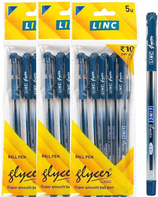 Linc Glycer 0.7mm Ball Pen |Blue Ink |Pack of 15 Pens - Blue
