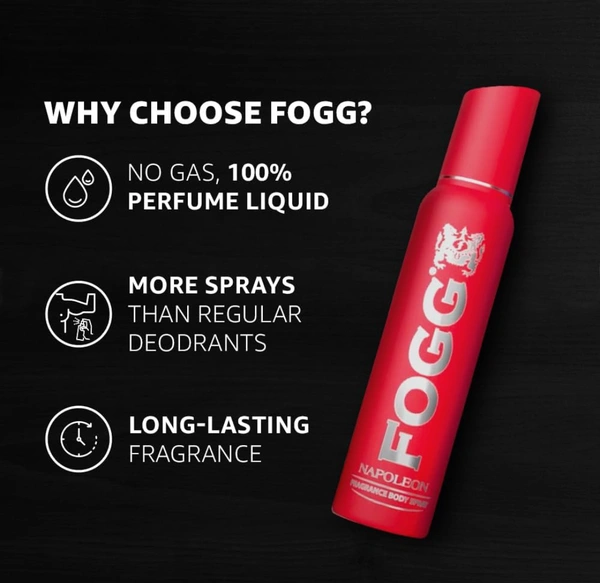 Fogg Napoleon No Gas Deodorant for Men, Long-Lasting Perfume Body Spray, 150 ml
