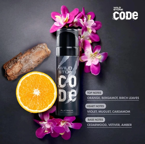 Wild Stone Code Platinum No Gas Body Perfume For Men, Long Lasting Intense Fragrance, 120ml - Gray