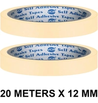 VCR Masking Tape - 20 Meters in Length 12mm / 0.5" Width - 2 Rolls Per Pack - Easy Tear Tape, Best for Carpenter, Labelling, Painting and leaves no residue after a peel.