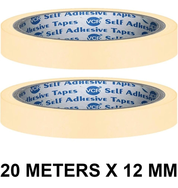 VCR Masking Tape - 20 Meters in Length 12mm / 0.5" Width - 2 Rolls Per Pack - Easy Tear Tape, Best for Carpenter, Labelling, Painting and leaves no residue after a peel.