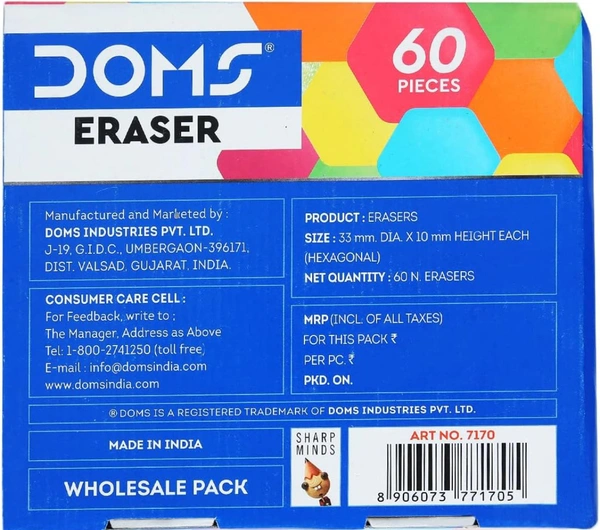 Doms Neon Eraser Box Pack | Hexagonal Eye Catching Design | Neat & Dust Free Erasing | Playful Body Colors | Plastic Case for Each Eraser | Pack of 30 Erasers