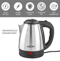 Milton Euroline Go Electro 2.0 Stainless Steel Electric Kettle, 1 Piece, 2 Litres, Silver | Power Indicator | 1500 Watts | Auto Cut-off | Detachable 360 Degree Connector | Boiler for Water