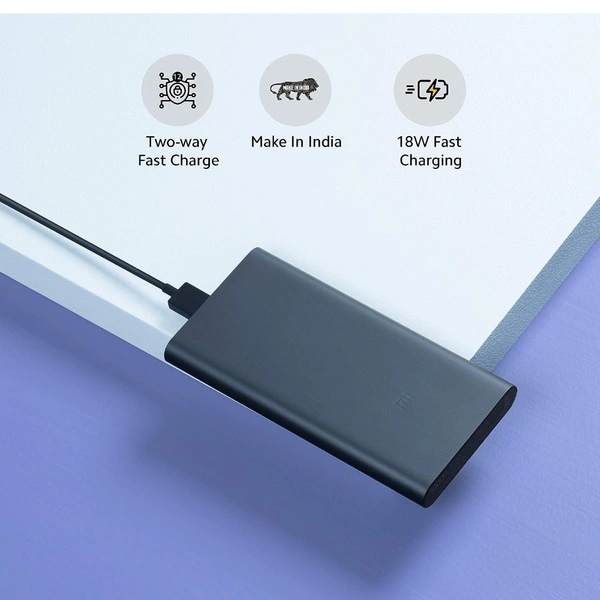 Mi 10000mAH Li-Polymer, Micro-USB and Type C Input Port, Power Bank 3i with 18W Fast Charging (Midnight Black)