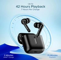 boAt Airdopes 141 Bluetooth TWS Earbuds with 42H Playtime,Low Latency Mode for Gaming, ENx Tech, IWP, IPX4 Water Resistance, Smooth Touch Controls(Bold Black)