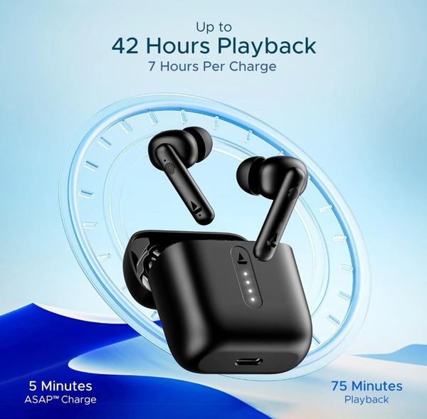 boAt Airdopes 141 Bluetooth TWS Earbuds with 42H Playtime,Low Latency Mode for Gaming, ENx Tech, IWP, IPX4 Water Resistance, Smooth Touch Controls(Bold Black)