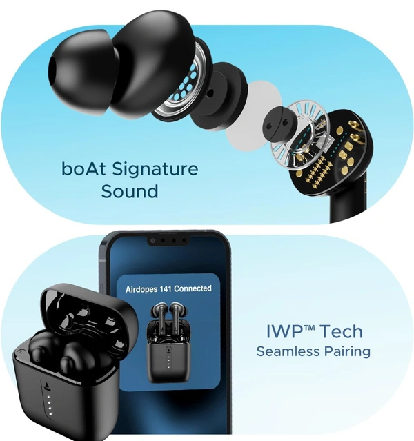 boAt Airdopes 141 Bluetooth TWS Earbuds with 42H Playtime,Low Latency Mode for Gaming, ENx Tech, IWP, IPX4 Water Resistance, Smooth Touch Controls(Bold Black)