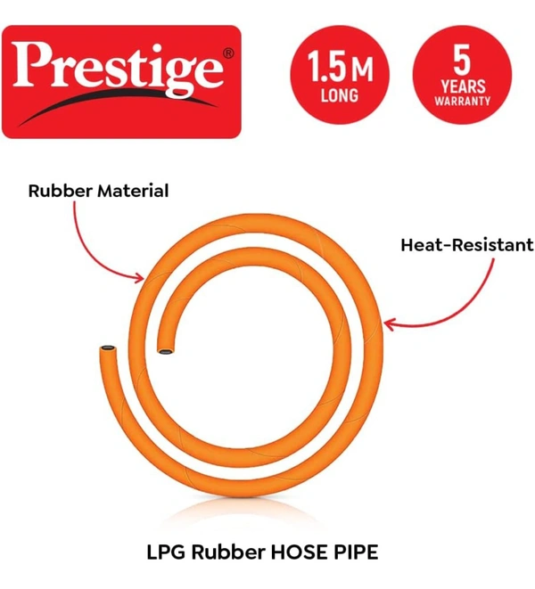 Prestige 1.5M LPG Rubber Hose Pipe with Reinforced Steel Wire, ISI Certified (Orange)4%off