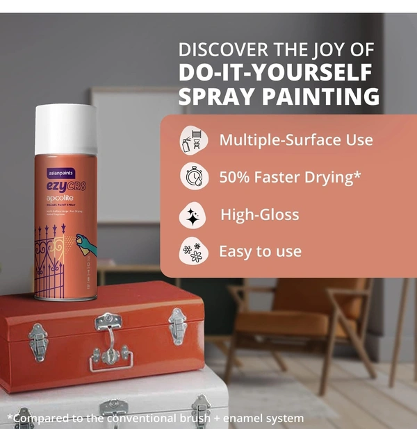 Asian Paints ezyCR8 Apcolite Enamel Multi-Surface DIY Spray Paint (White, 250 g (400ml) Can)