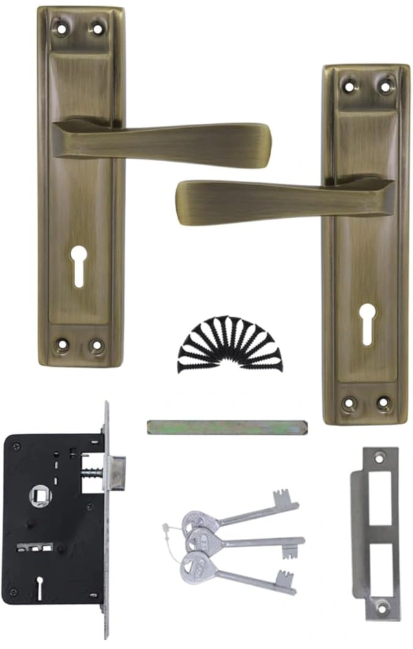 S&A Home Decor 7 INCHS Heavy Iron MORTICE Pair with 65 MM KY Lock for Main Door, Bedroom, Living Room, Brass Antique Finish || 3 Keys