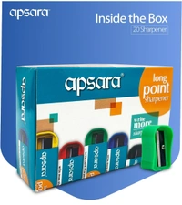 Apsara Long Point Sharpeners, Comfortable Grip, Highly Durable, Anti-rust, Scientifically Designed Blade, Child Safe, for Students, Artists & Professionals, Pack 0f 20