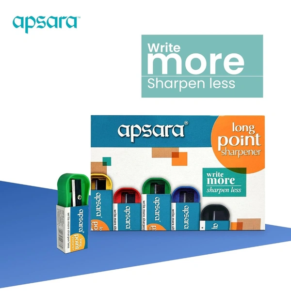 Apsara Long Point Sharpeners, Comfortable Grip, Highly Durable, Anti-rust, Scientifically Designed Blade, Child Safe, for Students, Artists & Professionals, Pack 0f 20
