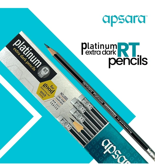 Apsara Platinum Pencils Rubber Tip, Hexagonal Body for Strong Grip, Extra Dark & Easy Sharpening, Good Handwriting, Soft Wood for Easy Sharpening, Free Sharpener & Eraser (Pack of 10 Pencils)