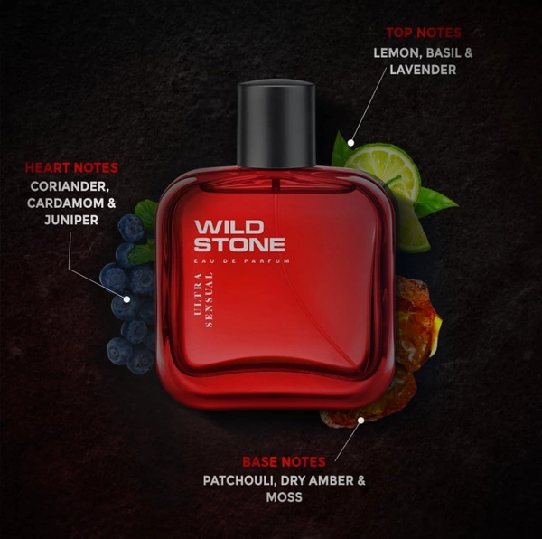 Wild Stone Ultra Sensual Long Lasting Perfume for Men, 100ml, A Sensory Treat for Casual Encounters, Aromatic Blend of Masculine Fragrances