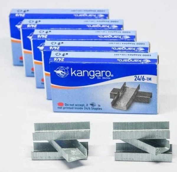Kangaro 24/6-1M Heavy Duty Steel Wire Staple Pin | 1000 Staples | Perfect for Office, Home & School | Pack of 5