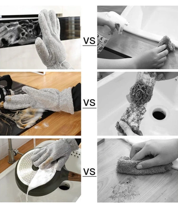 ImpactStrong Wire Dishwashing Gloves Kitchen Cleaning Household Cleaning Tools Heat Insulation Anti-Hot Waterproof Durable Skin-Friendly Reusable Kitchen Gloves For PCENF5313 Washing Dishes Wiping Pots 1 PAIR