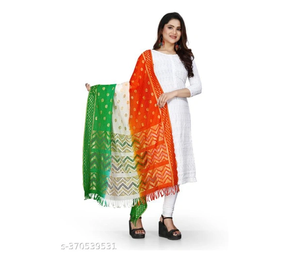 RASAL TIRANGA DUPPTA TRI COLOUR BEAUTYFUL LOOKING WOMAN WITH DUPPTA FOR SPICEAL FOR INDIPENDENTS/REPUBLICE DAYSName: RASAL TIRANGA DUPPTA TRI COLOUR BEAUTYFUL LOOKING WOMAN WITH DUPPTA FOR SPICEAL FOR INDIPENDENTS/REPUBLICE DAYSFabric: MulmulPattern: Zari WorkNet Quantity (N): 1Sizes:Free Size (Length Size: 2.25 m) FANCY TRI COLOUR RASAL TIRANGA DUPPATA  SPECIAL FOR WOMAN IN INDIPA