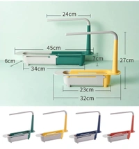 Styxon ABS PCENF5333  Plastic Telescopic Sink Storage Rack, Adjustable Telescopic 2-In-1 Sink Shelf Rack With A Dish Cloth, Expandable Sponge Soap Holder, Multicolor
