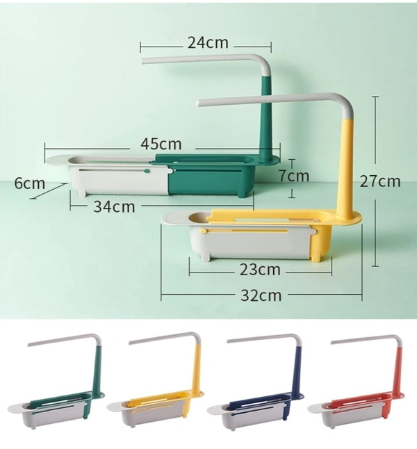 Styxon ABS PCENF5333  Plastic Telescopic Sink Storage Rack, Adjustable Telescopic 2-In-1 Sink Shelf Rack With A Dish Cloth, Expandable Sponge Soap Holder, Multicolor