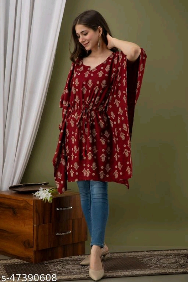 Trendy Modern Women PCENF5343 Tops & Tunics*Fabric: RayonSleeve Length: Three-Quarter SleevesPattern: PrintedNet Quantity (N): 1Sizes:S (Bust Size: 36 in, Length Size: 34 in) M (Bust Size: 38 in, Length Size: 34 in) L (Bust Size: 40 in, Length Size: 34 in) XL (Bust Size: 42 in, Length Size: 34 in) XXL (Bust Size: 44 in, Length Size: 34 in) XXXL, 4XLDispatch: 1 Day*Proof of Safe D - XXL