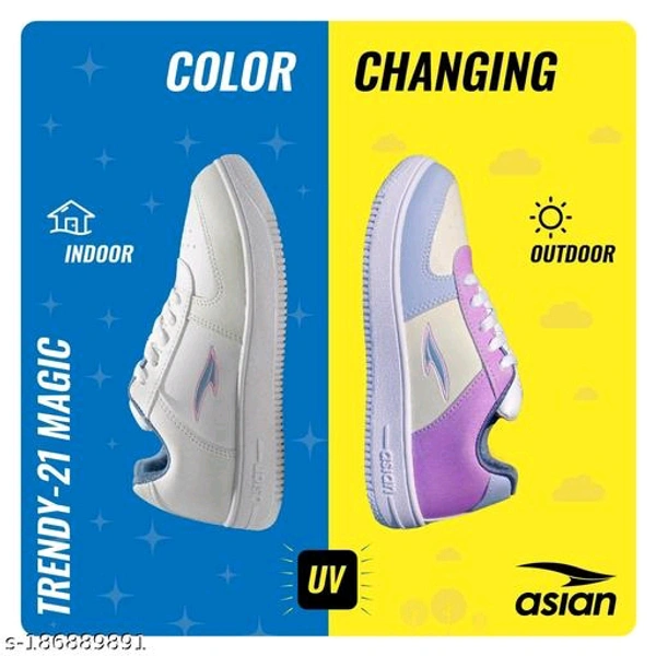 ASIAN Women's TRENDY-21PCENF5400 Sports Running Walking & Gym LIghtWeight Casual Shoes " Colour Changing shoe " for Girls & WomenName: ASIAN Women's TRENDY-21 Sports Running Walking & Gym LIghtWeight Casual Shoes " Colour Changing shoe " for Girls & WomenMaterial: SyntheticSole Material: PvcPattern: SolidFastening & Back Detail: Lace-UpNet Quantity (N): 1Sizes: IND-4  - 7