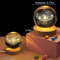 Hari enterprise PCENF5411 3D Crystal Ball Night Light Clear Galaxy LED Light with Wooden Base Glass Ball Ornaments Nightlight Decolamp with Touch Switch LED Light Decorative Lamp Gifts for Home Desktop Decor-MoonName: Hari enterprise 3D Crystal Ball Night Light Clear Galaxy LED Light with Wooden Base Glass Ball Ornaments Nightlight Decolamp with Touch Switch LED Light  - Solar System