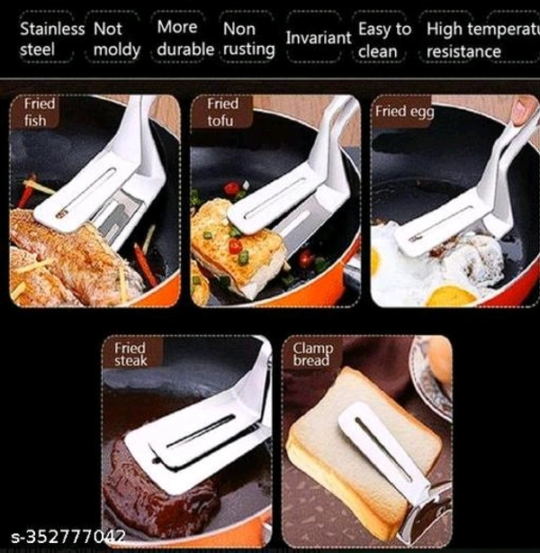Food Tongs PCENF5422 | SS Tongs Clamp | Spatula Tongs | Steak Clamp | BBQ Cooking Tool Frying Turner | Double Sided Spatula |Multifunctional Stainless Steel Food Flipping Clip | Steak Tong Food Clamp | Hamburgers Patties Pancakes Kitchen Tongs | Pack of 1 |Name: Food Tongs | SS Tongs Clamp | Spatula Tongs | Steak Clamp | BBQ Cooking Tool Frying Turner | Double Sided Spatula 