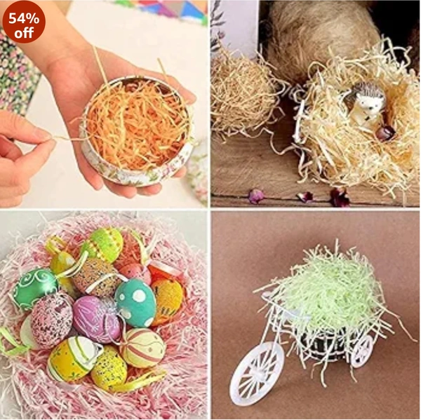 Eenfnety ™ Shredded Paper Grass for Packing (1 Pack of 100gram) Decoration, Hamper, Basket Filling, Gift, Box, Craft, DIY Paper Fillers Strips (Multicolour) - Tan