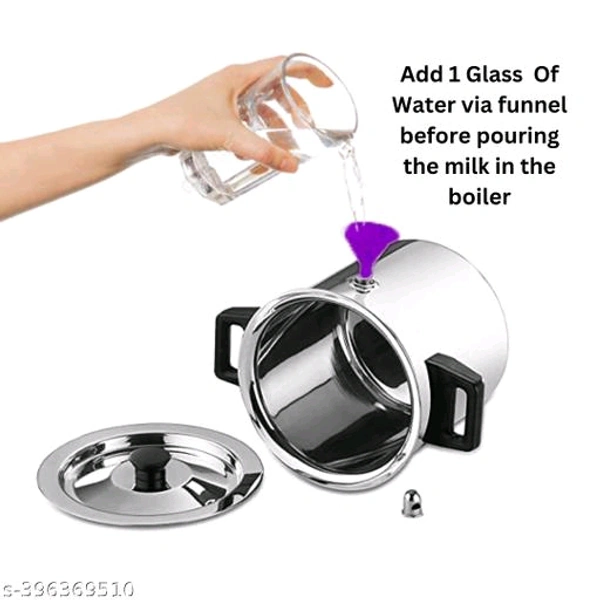 Stainless Steel Milk Boiler PCENF5439 | Milk Cooker | Milk Pot With Handle, Whistle And FunnelName: 1 Litre Stainless Steel Milk Boiler | Milk Cooker | Milk Pot With Handle, Whistle And FunnelMaterial: Stainless SteelSurface Coating: Non CoatedUsage: Multi-UtilityFeatures: Both Gas stovetop & Induction CompatibleProduct Breadth: 13 CmProduct Height: 13 CmProduct Length: 13 CmNet  - 2 Litre