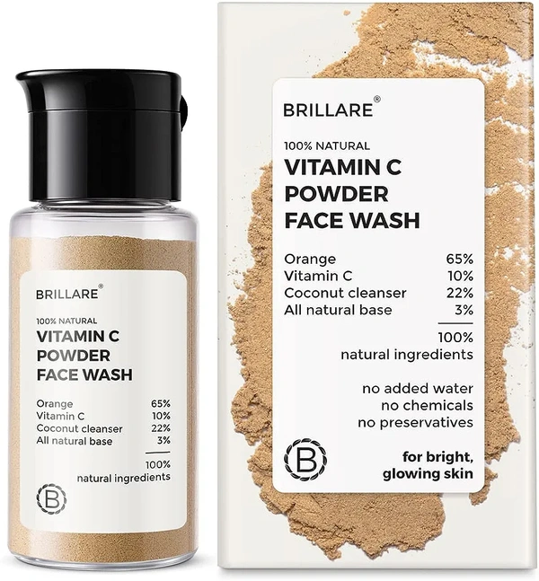 Billare Brillare Vitamin C Face Wash | for Pigmentation & Dark Spots Coconut Skin Brightening 100% Natural Powder Facewash - Raw Sienna
