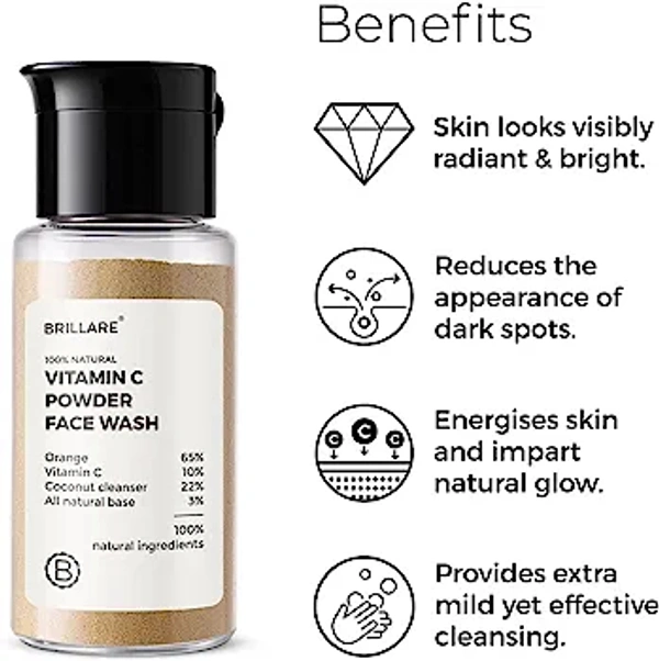 Billare Brillare Vitamin C Face Wash | for Pigmentation & Dark Spots Coconut Skin Brightening 100% Natural Powder Facewash - Raw Sienna