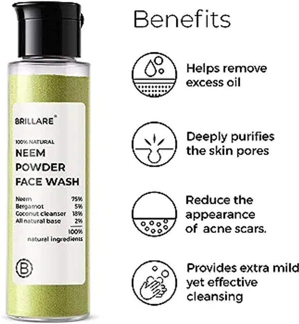 Billare Brillare Vitamin C Face Wash | for Pigmentation & Dark Spots Coconut Skin Brightening 100% Natural Powder Facewash - Lochmara