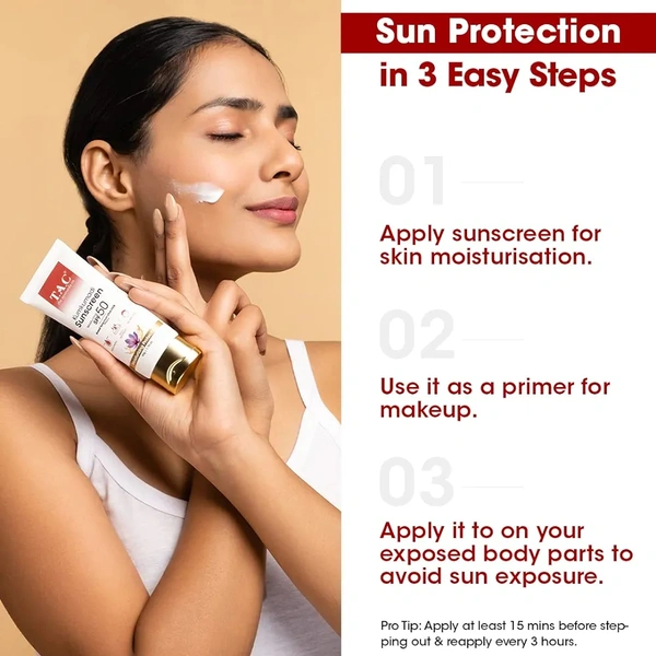 Kumkumadi TAC - The Ayurveda Co. Kumkumadi Sunscreen Ultra Light SPF 50 with UVA/UVB PA+++, for Sun Protection, Dull & Dry Skin Women & Men, All Skin Types, 5 gm (Kumkumadi Moisturizing SPF 50 Sunscreen Mini)