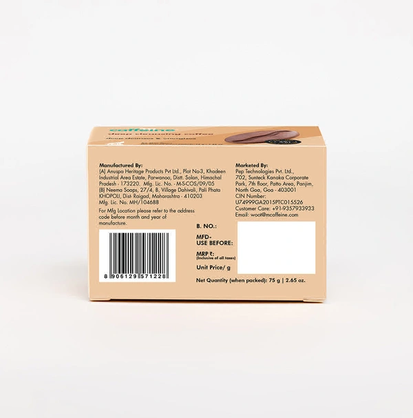 Mcaffeine Deep Cleansing Coffee Bathing Soap for Soft & Smooth Skin - 75g - Natural & 100% Vegan