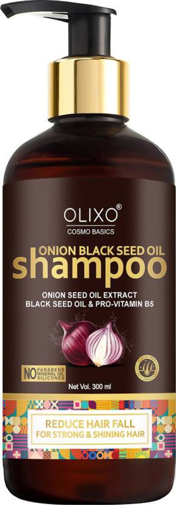 Olixo OLIXO Onion Shampoo With Onion Seed Oil Extract, Black Seed Oil & Pro-Vitamin B5  (300 ml)