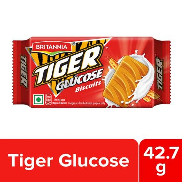 Britannia Tiger Glucose Biscuit - Ready To Eat, Crunchy Snack, 42.7 g Pouch