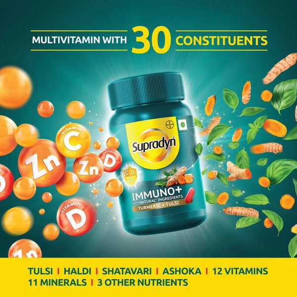 Supradyn Immuno+,Multivitamin,Immunity Booster with Vit C, Vit D, Zinc, 30 Tabs  (30 Tablets)