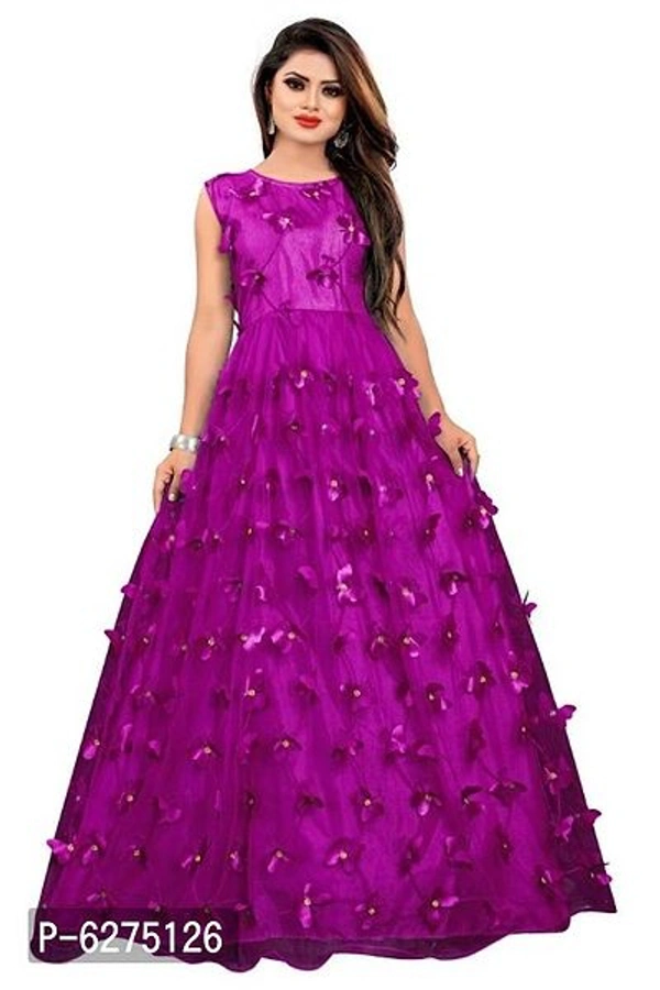 Party Wear Gown Beautiful Girl's Wear Purple Gown  - Magenta / Fuchsia, 32 - 42 Inches
