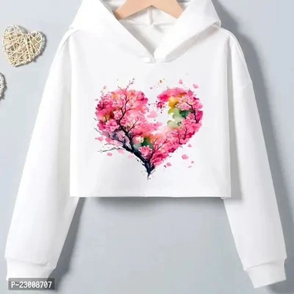 White Printed Crop Hoodie for women - White, S M L XL 2XL